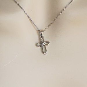 Sterling Silver Open Loop Diamond Cross Necklace